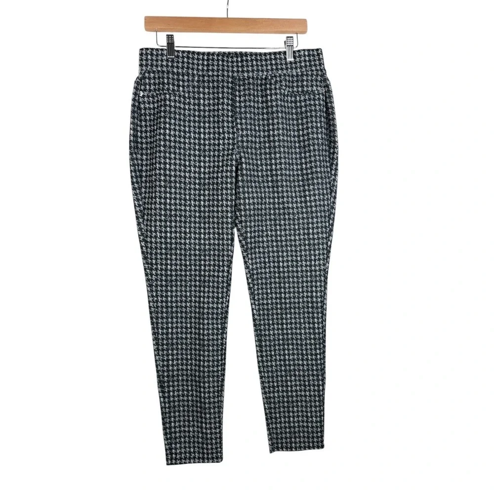 Michael Kors Women's Black and White Houndstooth Pull-On Ankle Pants size Large